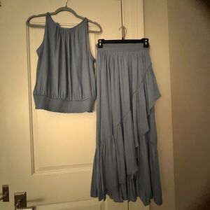 White House Black Market Light Blue Maxi Skirt Set